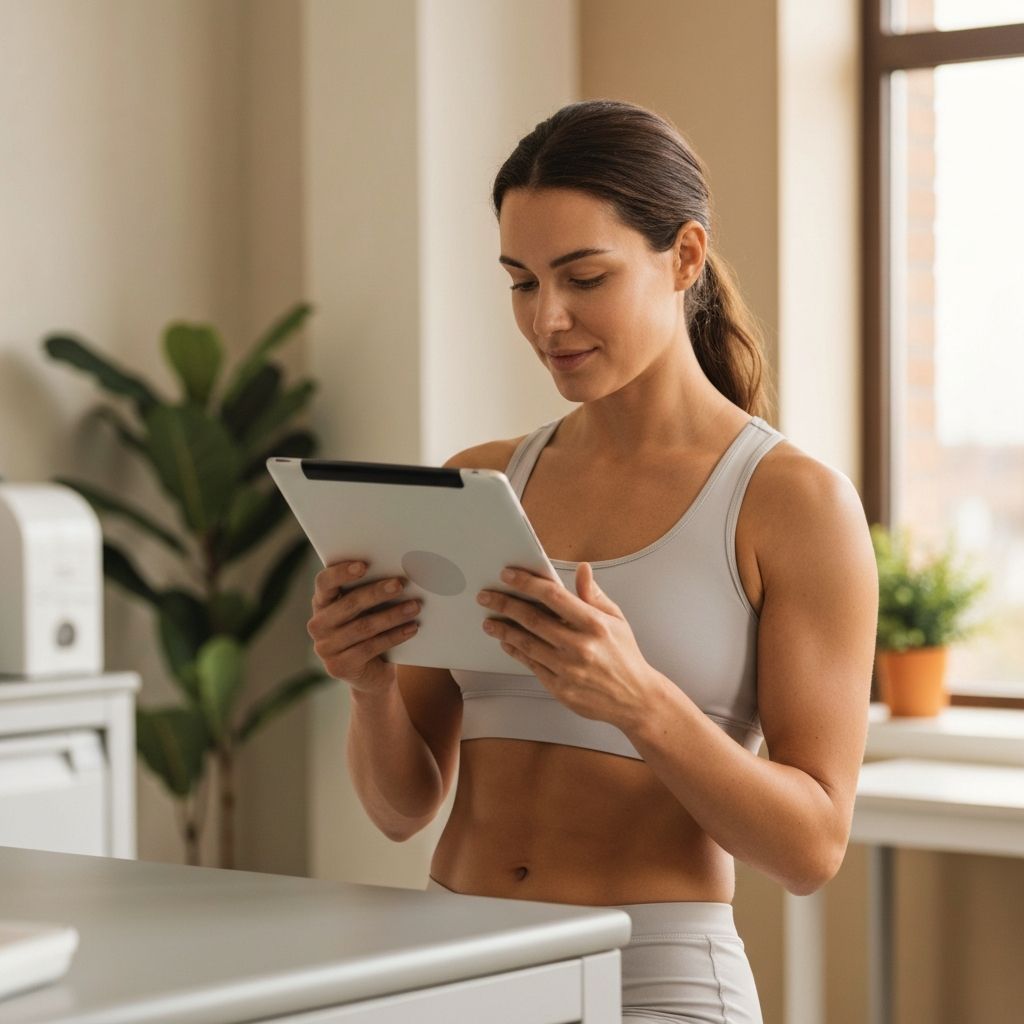 Patiënt met telefoon bekijkt voortgang